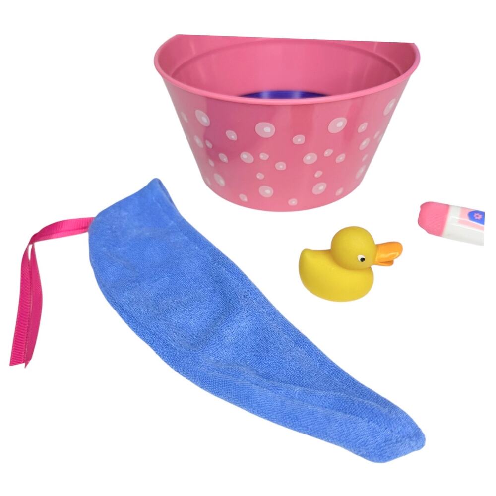 American Girl Coconut Spa Accessories Bath Tub Duck Toy Towel Shampoo Brush Box - Picture 5 of 8